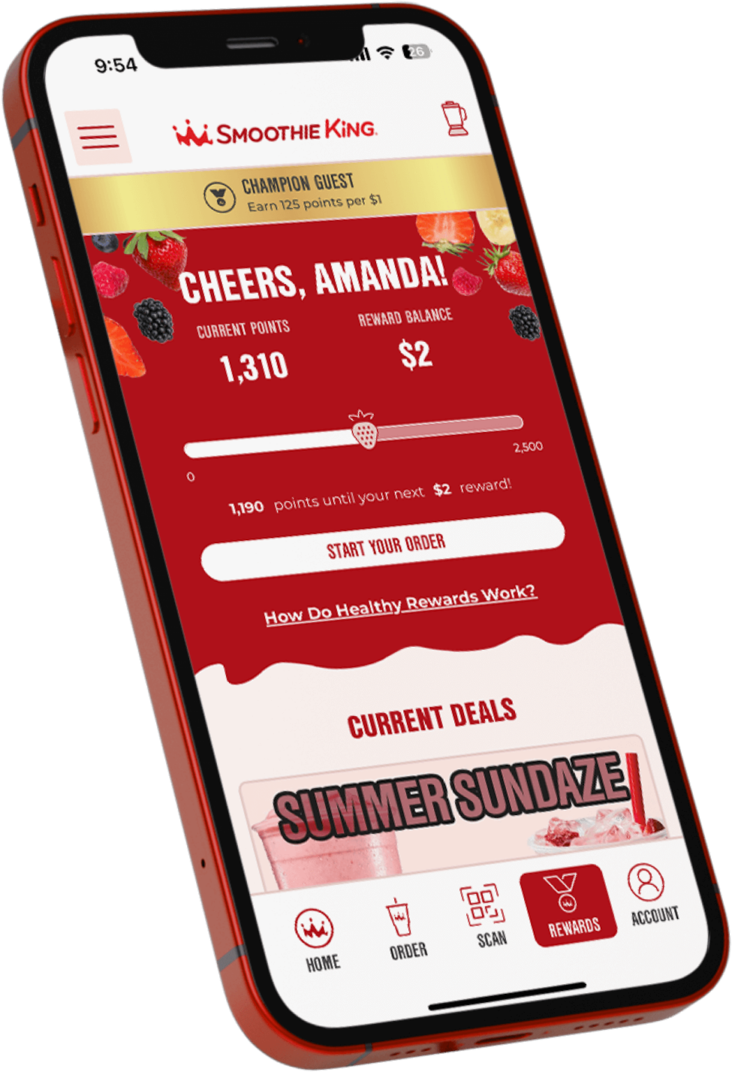 Picture of Smoothie King app open on cell phone